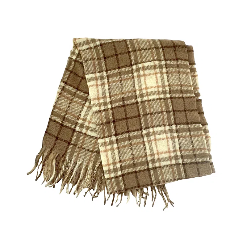 北极绒 韩版高级感复古拼格子夹花纹保暖御寒防风加厚 绒线围巾 男女同款情侣款