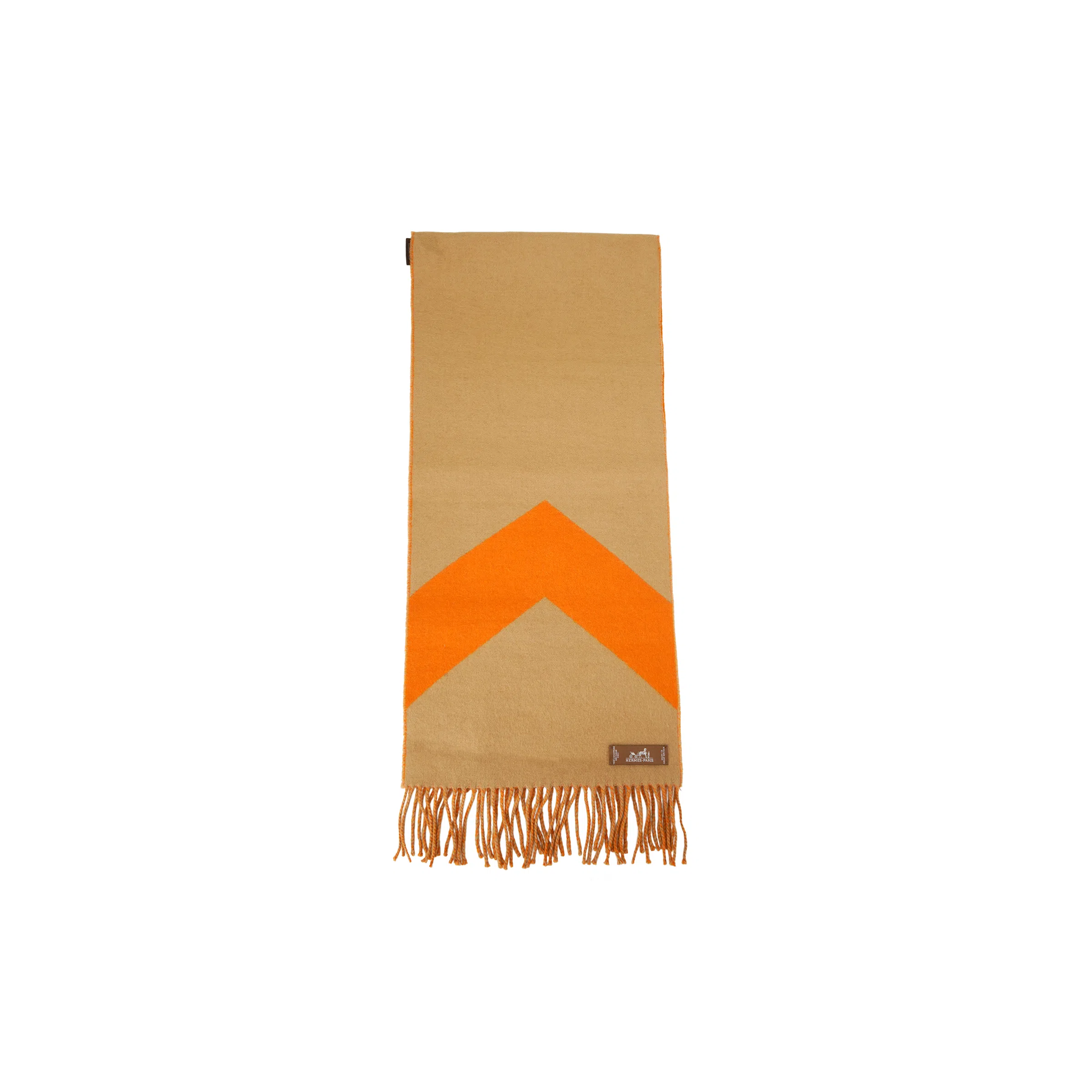 Hermes Herringbone Cashmere Scarf Camel