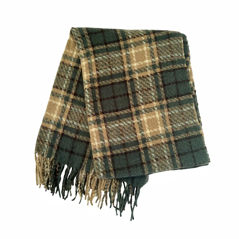 北极绒 韩版高级感复古拼格子夹花纹保暖御寒防风加厚 绒线围巾 男女同款情侣款