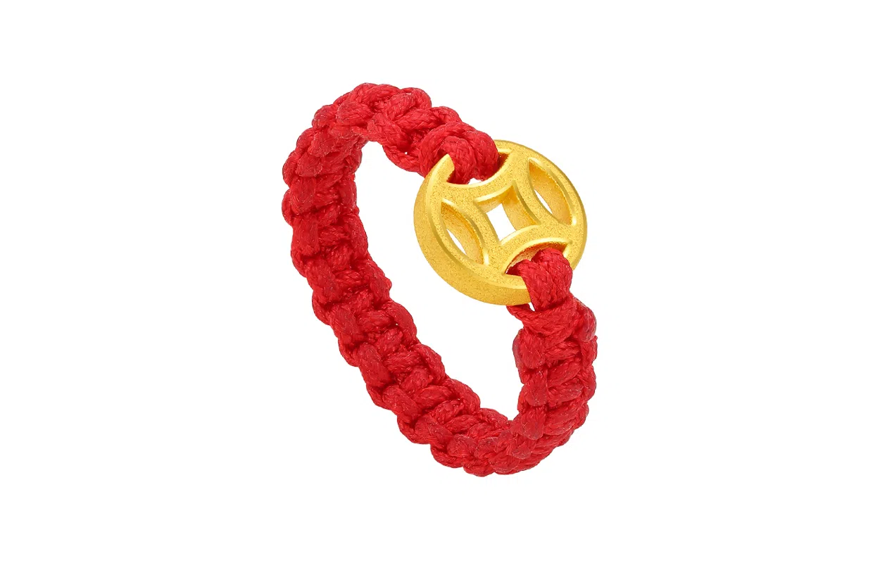 周六福 珠宝黄金红绳手饰小铜钱指环定价小众设计 足金 按克计价 戒指 女款