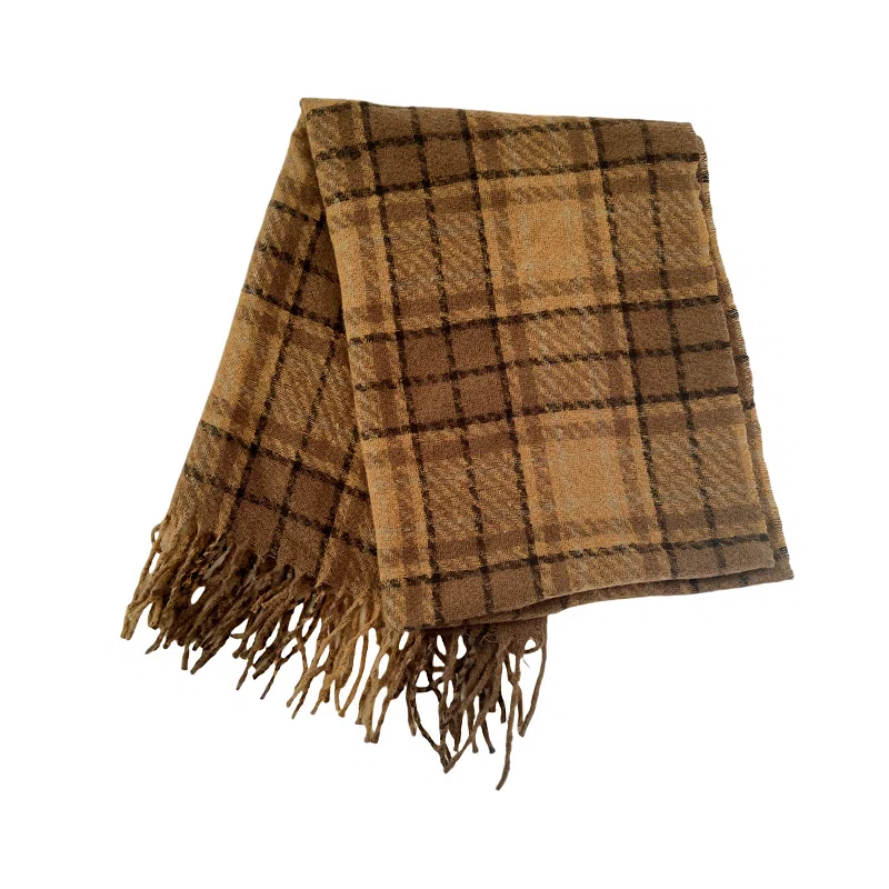 北极绒 韩版高级感复古拼格子夹花纹保暖御寒防风加厚 绒线围巾 男女同款情侣款