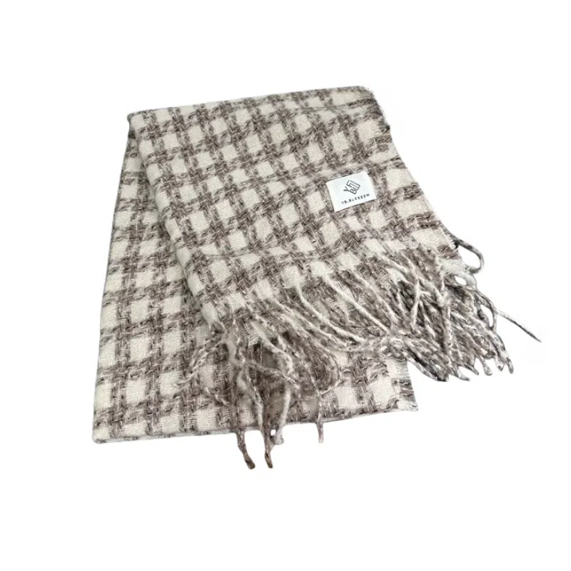 北极绒 氛围感格子冬新款韩系百搭学生可爱少女加厚保暖韩版 聚酯纤维 绒线围巾 男女同款情侣款