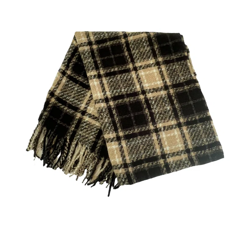 北极绒 韩版高级感复古拼格子夹花纹保暖御寒防风加厚 绒线围巾 男女同款情侣款