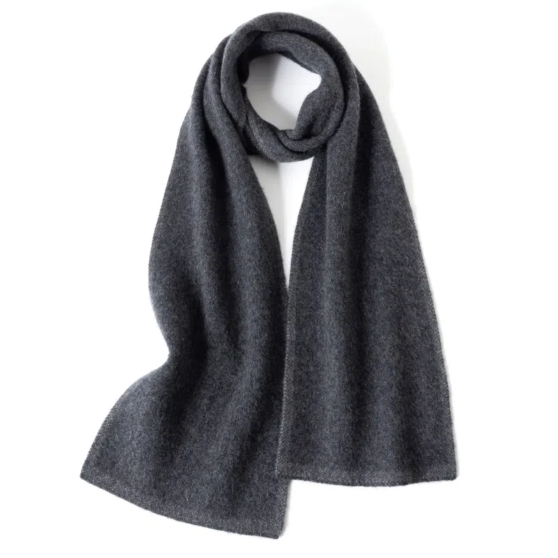 啄木鸟 双面羊绒黑灰色百搭高级感纯色 礼盒 绒线围巾 男款