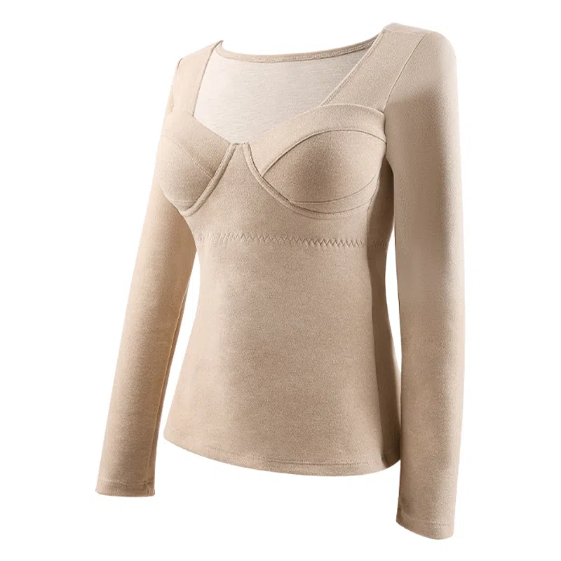 欧迪芬 厚款打底发热升温磨毛高弹带胸垫锁温保暖上装 女款