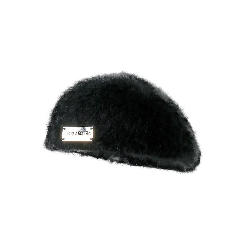 祎步康 保暖  反戴 复古百搭两用前 进帽纯色 兔毛 贝雷帽 女款