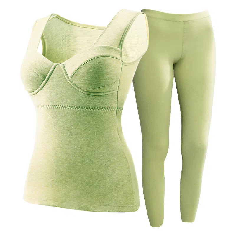 欧迪芬 厚款打底发热升温磨毛高弹带胸垫修身锁温保暖套装 女款