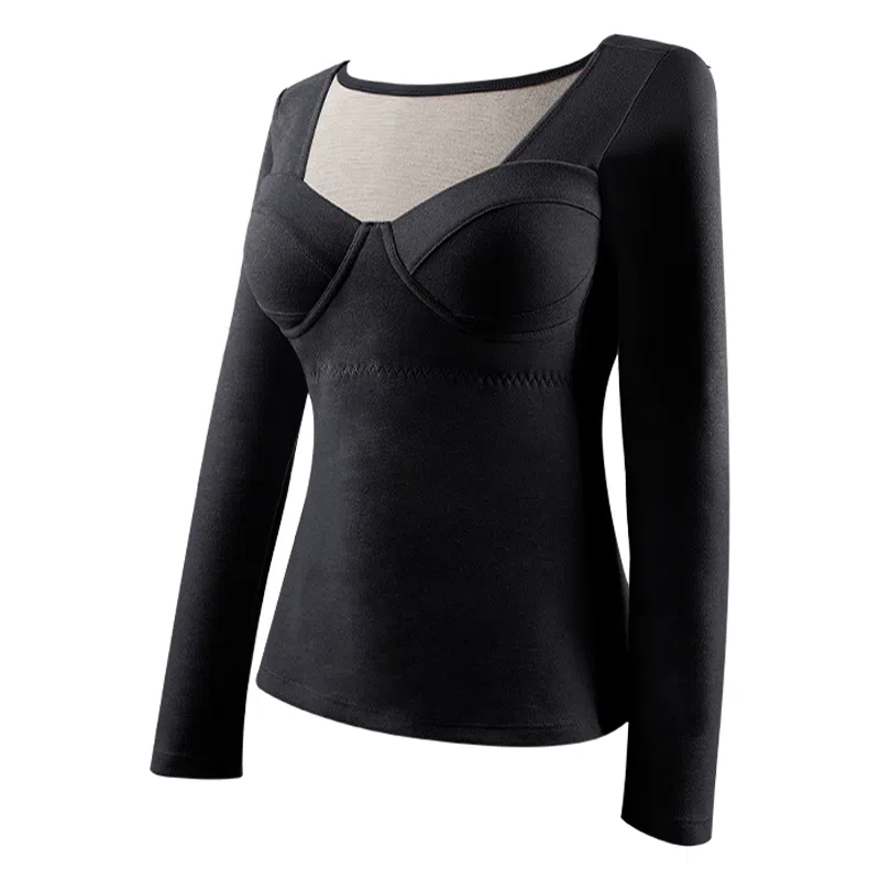 欧迪芬 厚款打底发热升温磨毛高弹带胸垫锁温保暖上装 女款