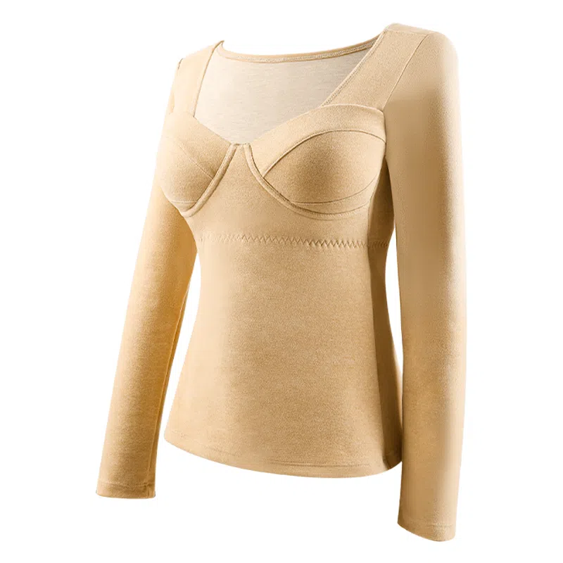 欧迪芬 厚款打底发热升温磨毛高弹带胸垫锁温保暖上装 女款