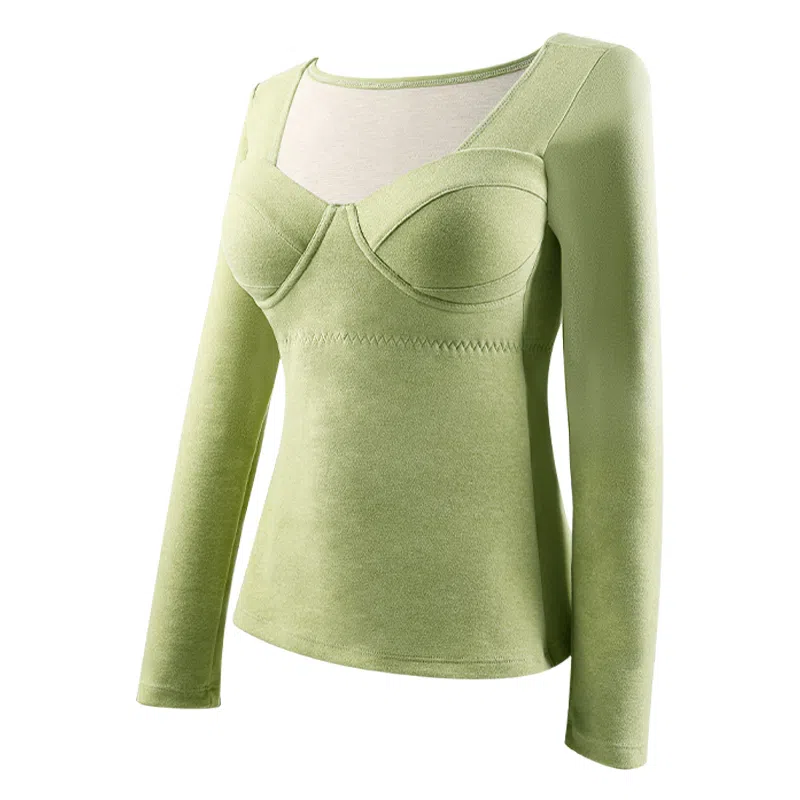 欧迪芬 厚款打底发热升温磨毛高弹带胸垫锁温保暖上装 女款