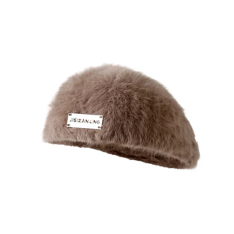 祎步康 保暖  反戴 复古百搭两用前 进帽纯色 兔毛 贝雷帽 女款