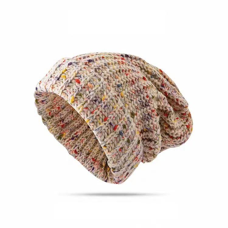 雅鹿优选 秋冬百搭毛线帽子女生大头围显脸小堆堆帽彩虹混色保暖针织套头冷帽绒线帽 涤纶 绒线帽 女款