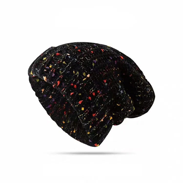 雅鹿优选 秋冬百搭毛线帽子女生大头围显脸小堆堆帽彩虹混色保暖针织套头冷帽绒线帽 涤纶 绒线帽 女款