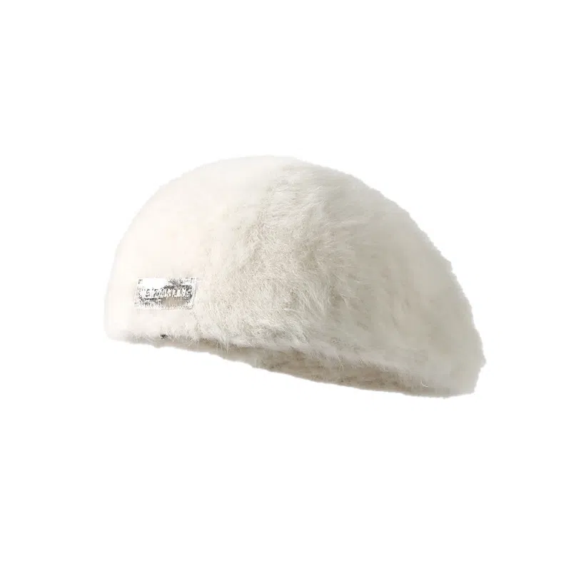祎步康 保暖  反戴 复古百搭两用前 进帽纯色 兔毛 贝雷帽 女款