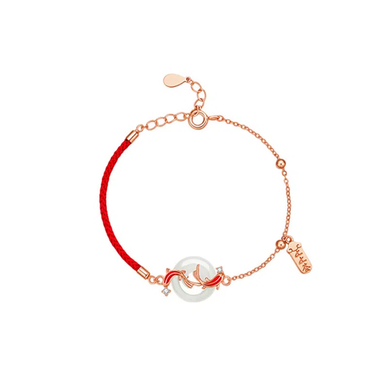 中国珠宝 锦鲤平安扣手饰 新潮设计感冷淡风 小众设计 大气简约 轻奢时尚高级感 日常通勤显气质 小巧精致百搭 玉髓 手链 女款