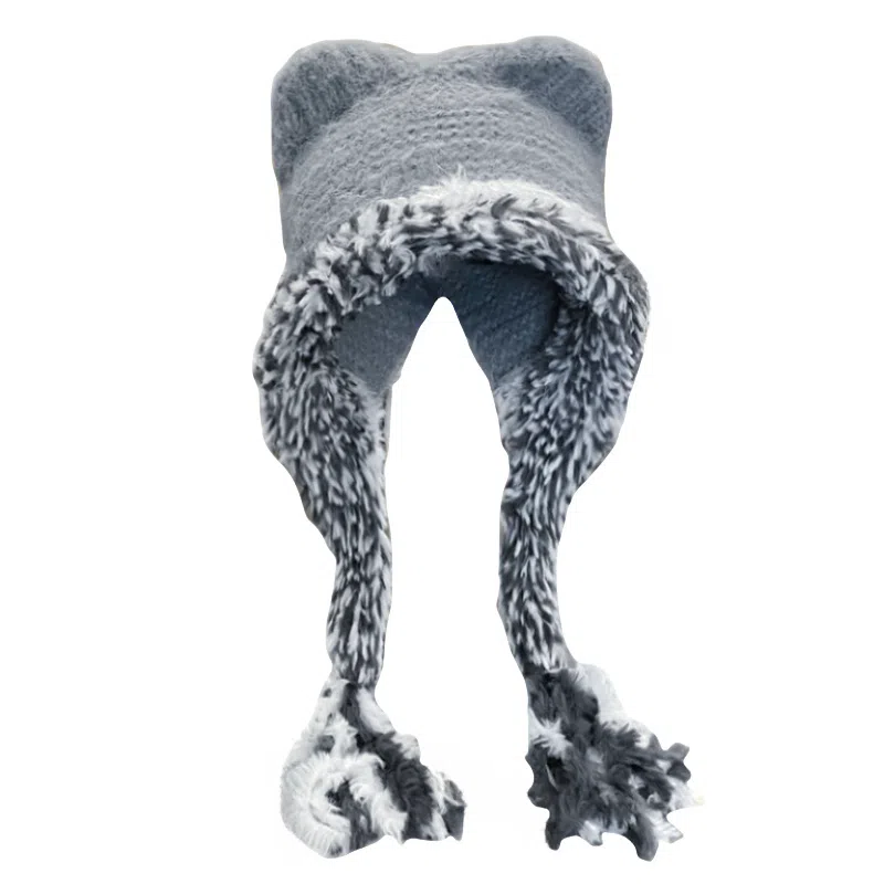 北极绒 大头围显脸小新款韩版百搭保暖毛绒系带护耳 聚酯纤维 绒线帽 男女同款情侣款