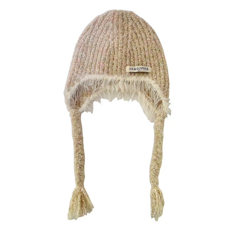 北极绒 针织毛线秋冬新款保暖护耳毛绒系带韩版百搭可爱套头冷帽 聚酯纤维 绒线帽 男女同款情侣款