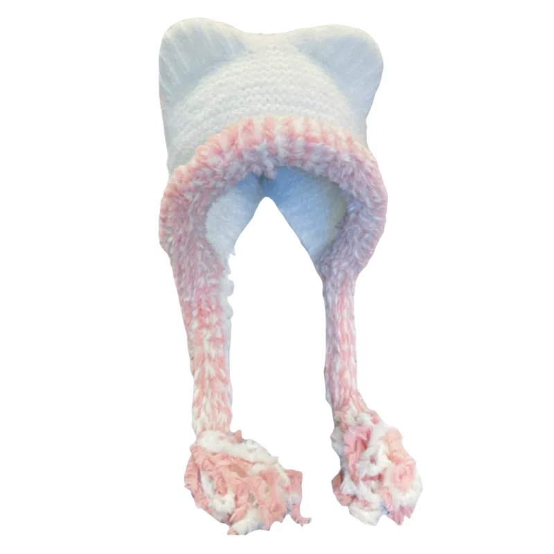 北极绒 大头围显脸小新款韩版百搭保暖毛绒系带护耳 聚酯纤维 绒线帽 男女同款情侣款