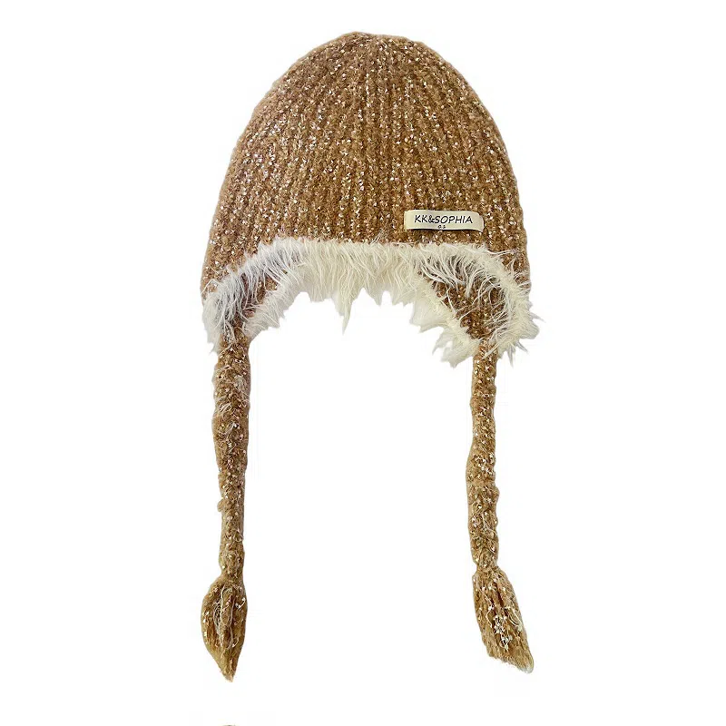 北极绒 针织毛线秋冬新款保暖护耳毛绒系带韩版百搭可爱套头冷帽 聚酯纤维 绒线帽 男女同款情侣款