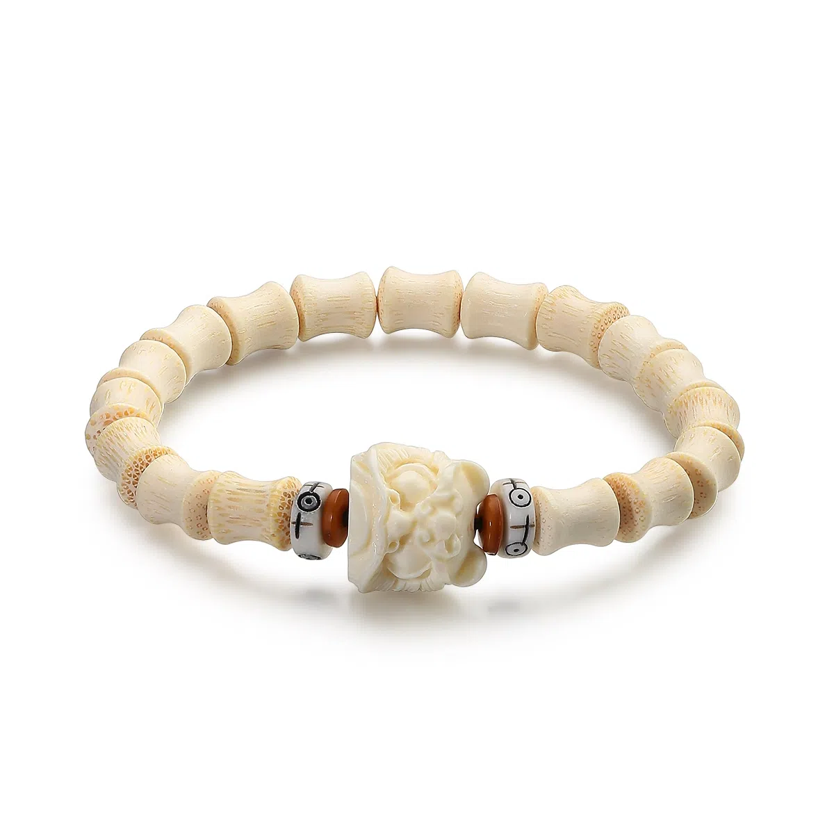 周帝王 【高品质】节节高升金丝竹节醒狮文玩盘串 小众轻奢国潮风新中式招财纳福转运素圈 绿檀 手串 男女同款情侣款