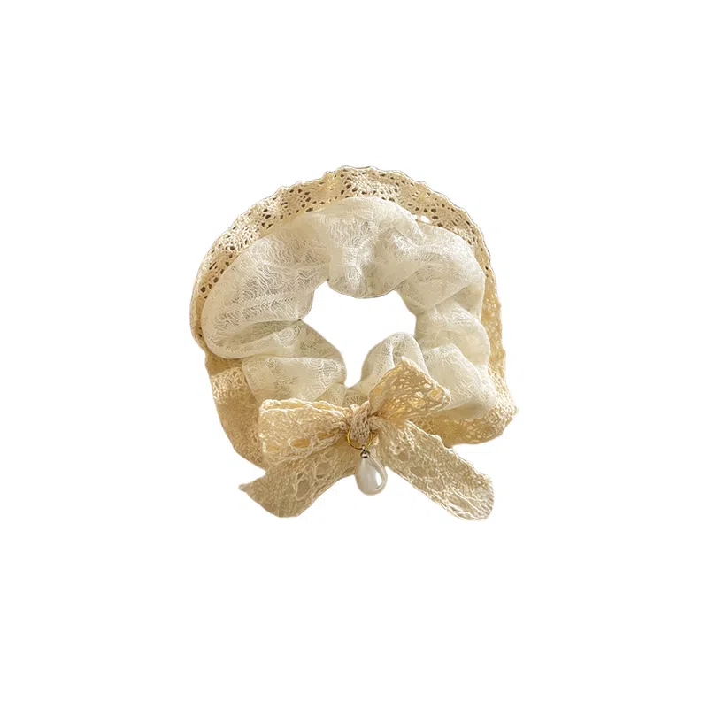 水中玉 法式蝴蝶结蕾丝大肠发圈韩系扎马尾皮筋大号丸子头头花发绳头饰 布艺 头绳 女款