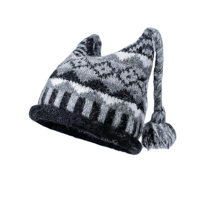 北极绒 可爱麻花辫 民族风提花针织 秋冬季显脸小保暖护耳包头帽 聚酯纤维 绒线帽 男女同款情侣款