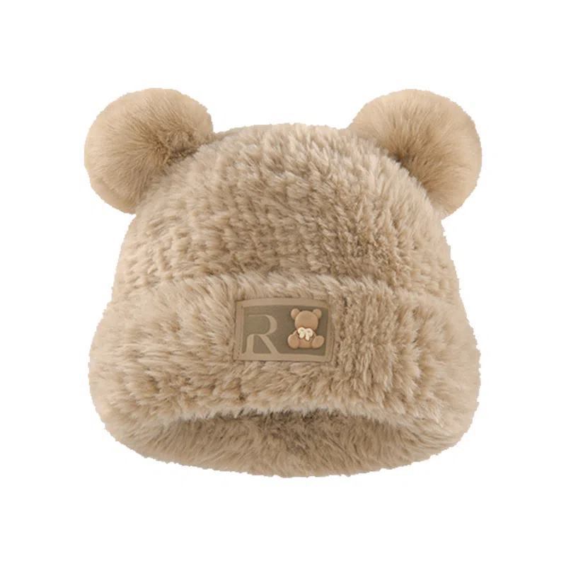 啄木鸟 可爱小熊帽秋冬保暖 立体耳朵贴布字母 毛茸茸显脸小 加厚防寒护耳百搭 聚酯纤维 绒线帽 女款