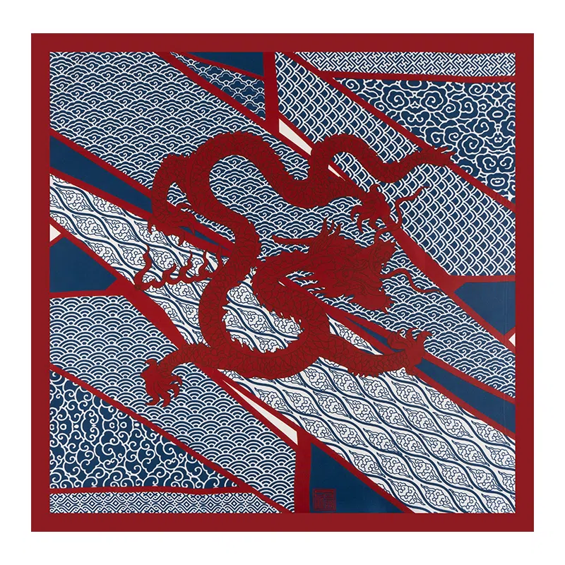 故宫联名 上海故事 秋冬新款龙腾祥云双面印花素绉缎礼盒包装 桑蚕丝 丝巾 女款