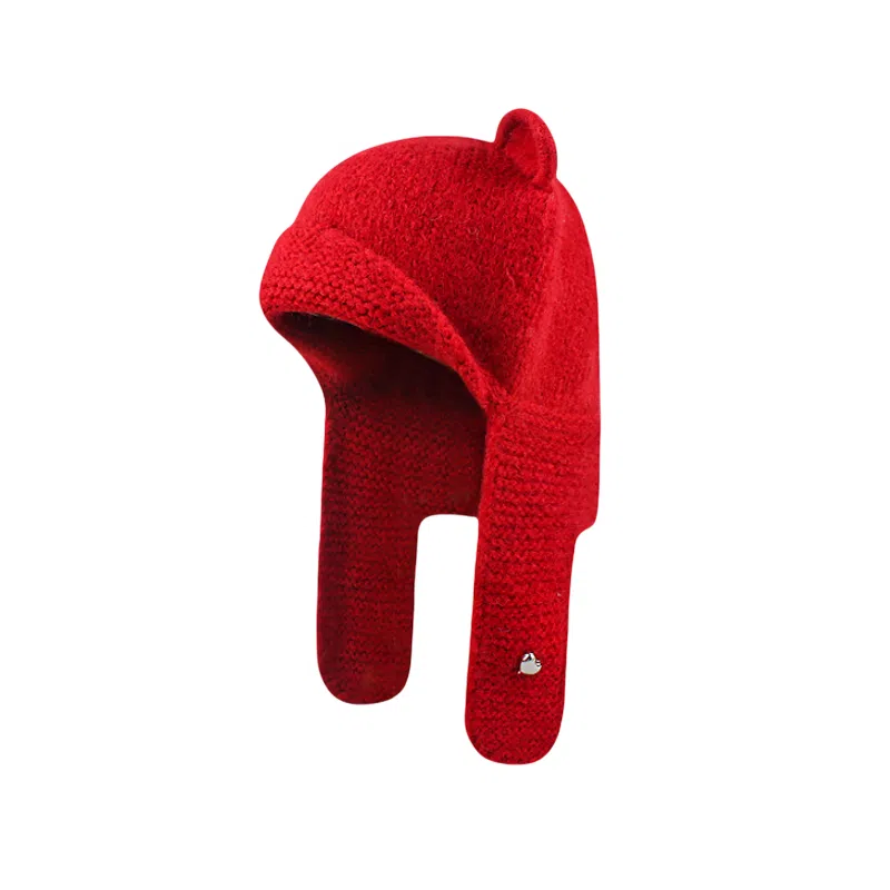 北极绒 安可拉  保暖显脸小可爱小熊护耳包头 百搭 聚酯纤维 绒线帽 男女同款情侣款