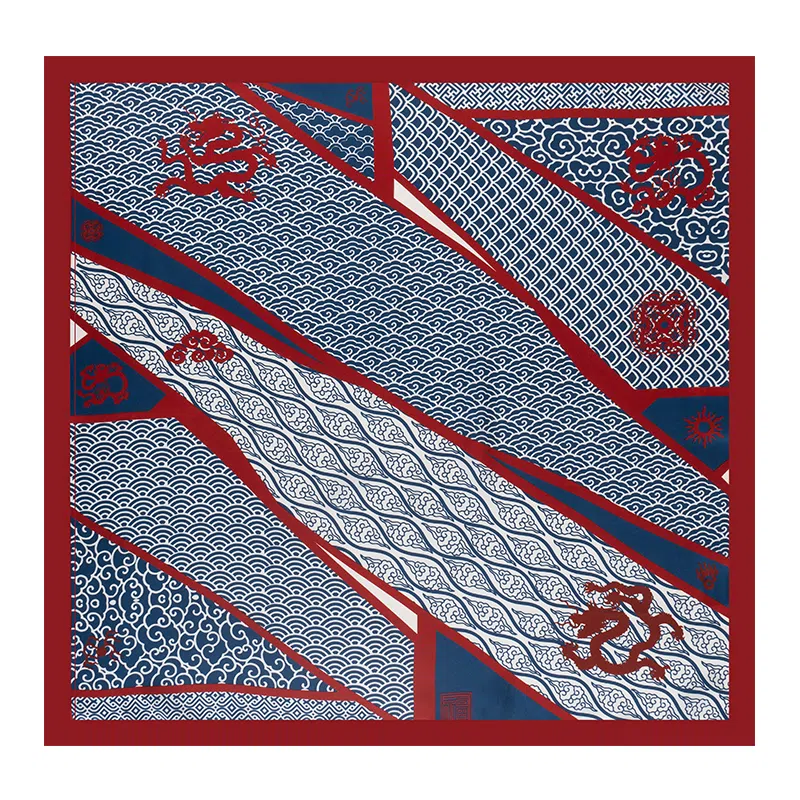 故宫联名 上海故事 秋冬新款龙腾祥云双面印花素绉缎礼盒包装 桑蚕丝 丝巾 女款