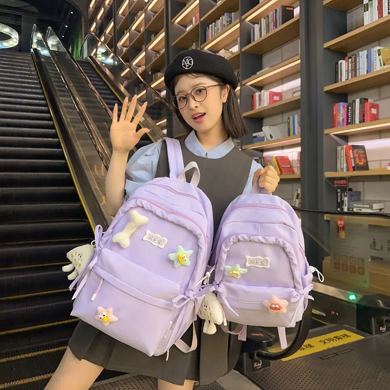 垣途者 日系可爱少女书包初高中大学生学院风背包 尼龙 双肩包 女款 粉色白色黑色紫色黄色绿色