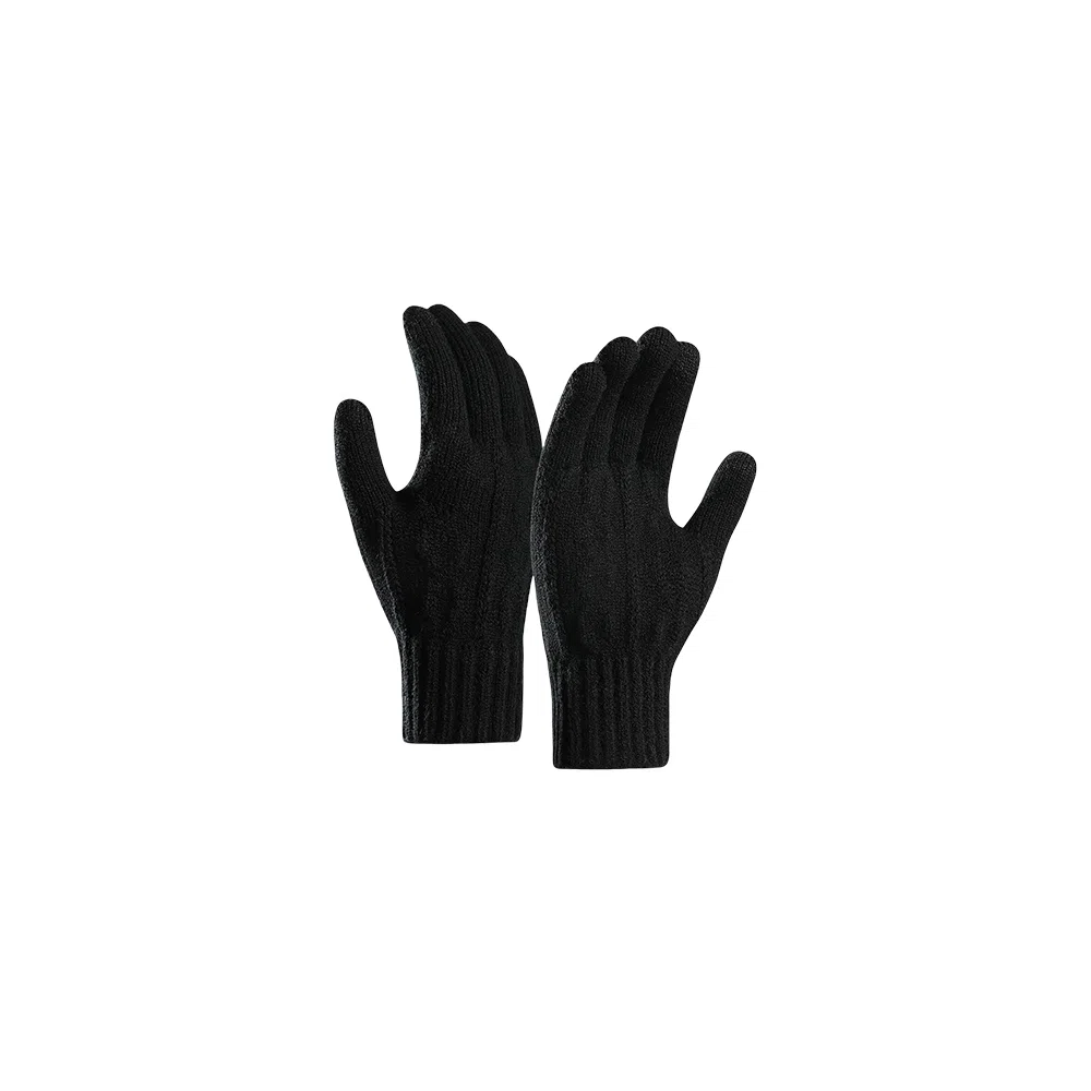 梦特娇 秋冬纯色绞花毛线加厚保暖触屏五指 腈纶 绒线手套 男款