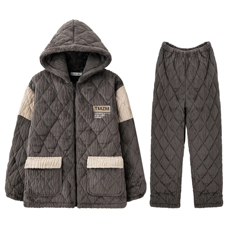 LAMIU Winter Quilted Pajama Set Gray