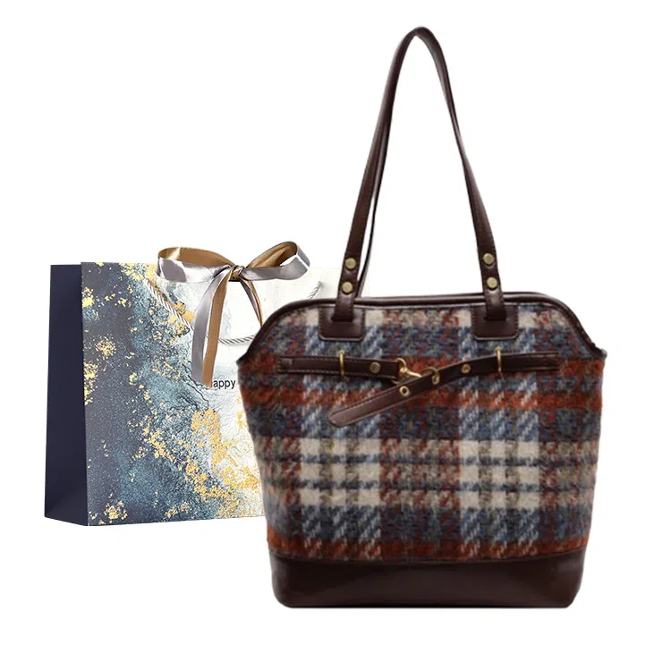 伊曼家 秋冬季休闲通勤 布 单肩包 女款 蓝格/绿格/深蓝格