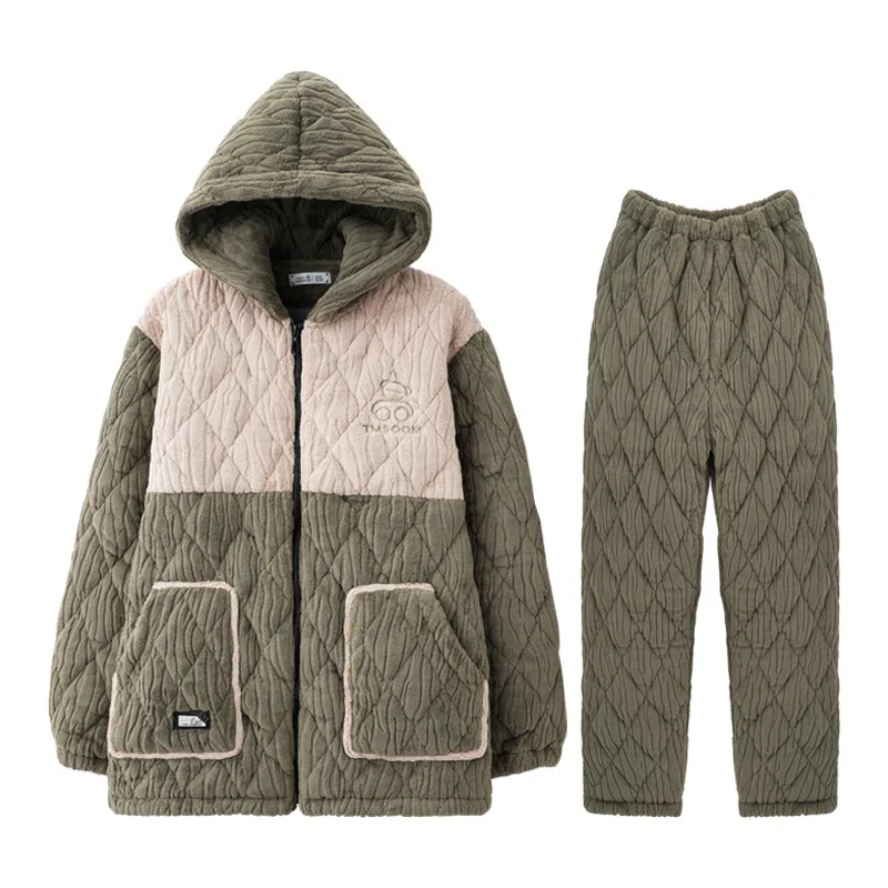 LAMIU Winter Quilted Pajama Set Gray