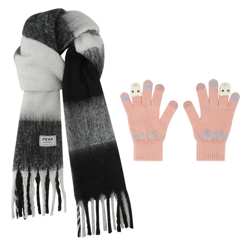 匹克 冬季流苏亲肤保暖组合 聚酯纤维 绒线围巾 男女同款情侣款