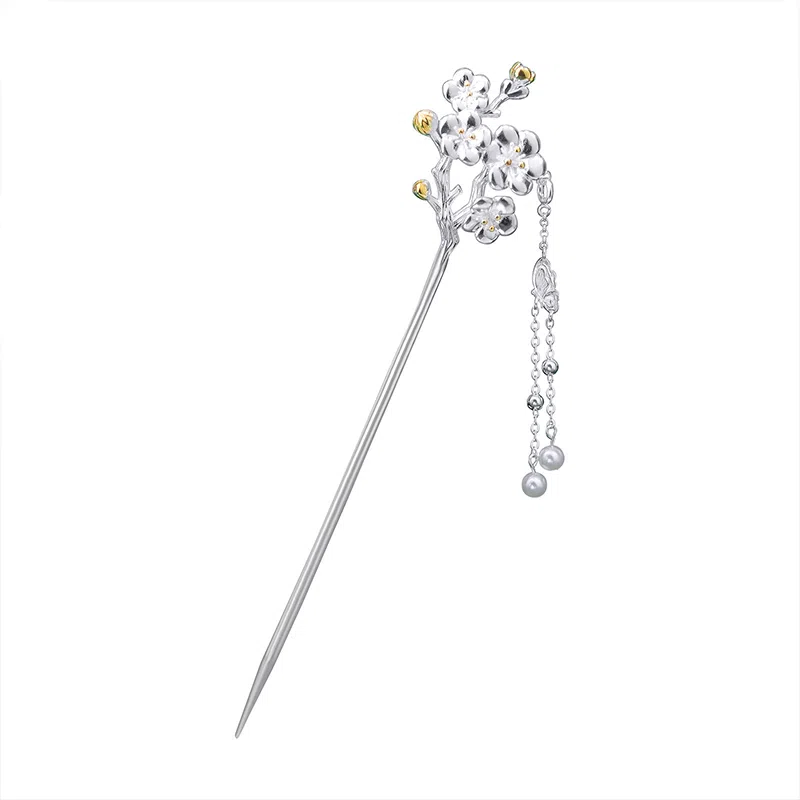 妖娆猫 古风腊梅 新中式复古流苏步摇汉服古装盘发发钗头饰中国风簪子 铜镀银 发簪 女款