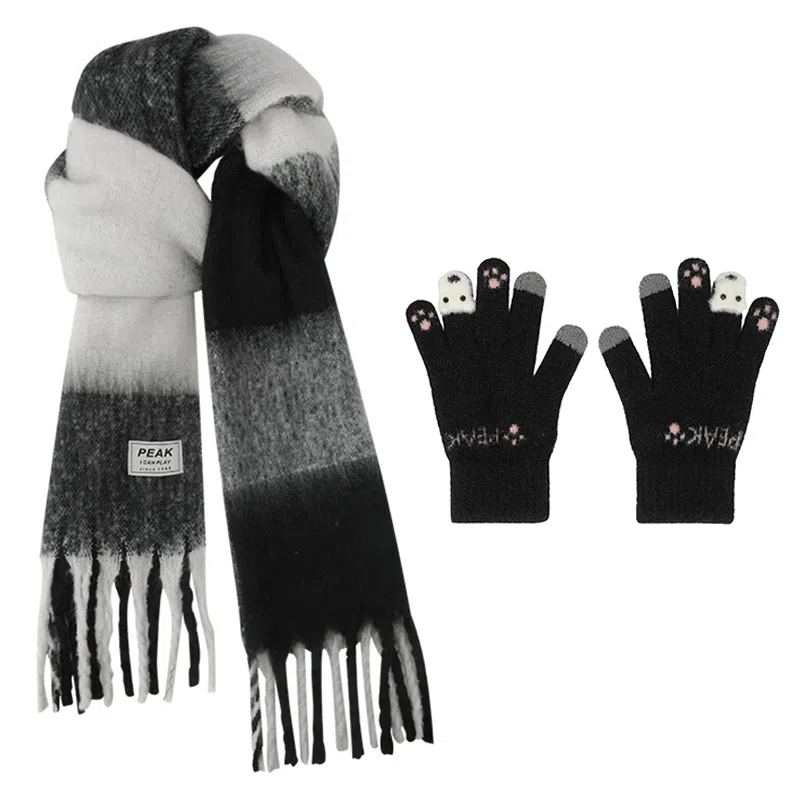 匹克 冬季流苏亲肤保暖组合 聚酯纤维 绒线围巾 男女同款情侣款