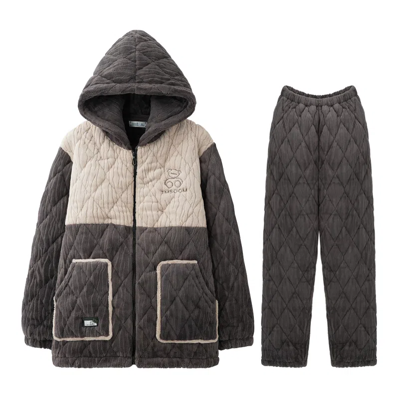 LAMIU Winter Quilted Pajama Set Gray