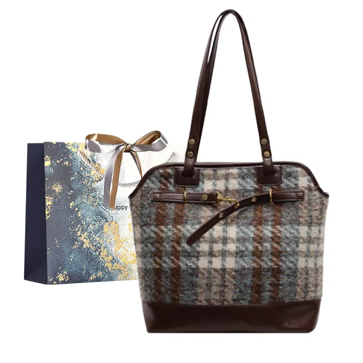 伊曼家 秋冬季休闲通勤 布 单肩包 女款 蓝格/绿格/深蓝格