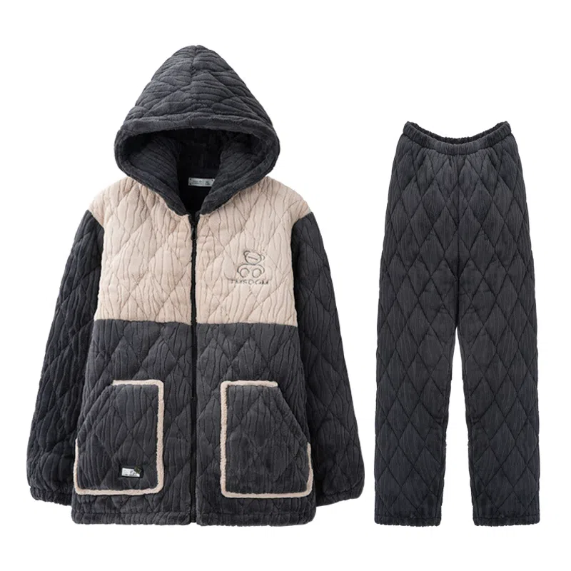 LAMIU Winter Quilted Pajama Set Gray