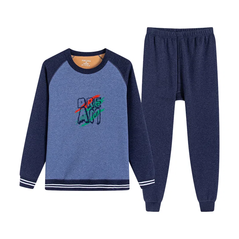 贴身领域 青少年内衣加绒加厚内搭棉毛衫打底秋衣秋裤冬季保暖套装 男款