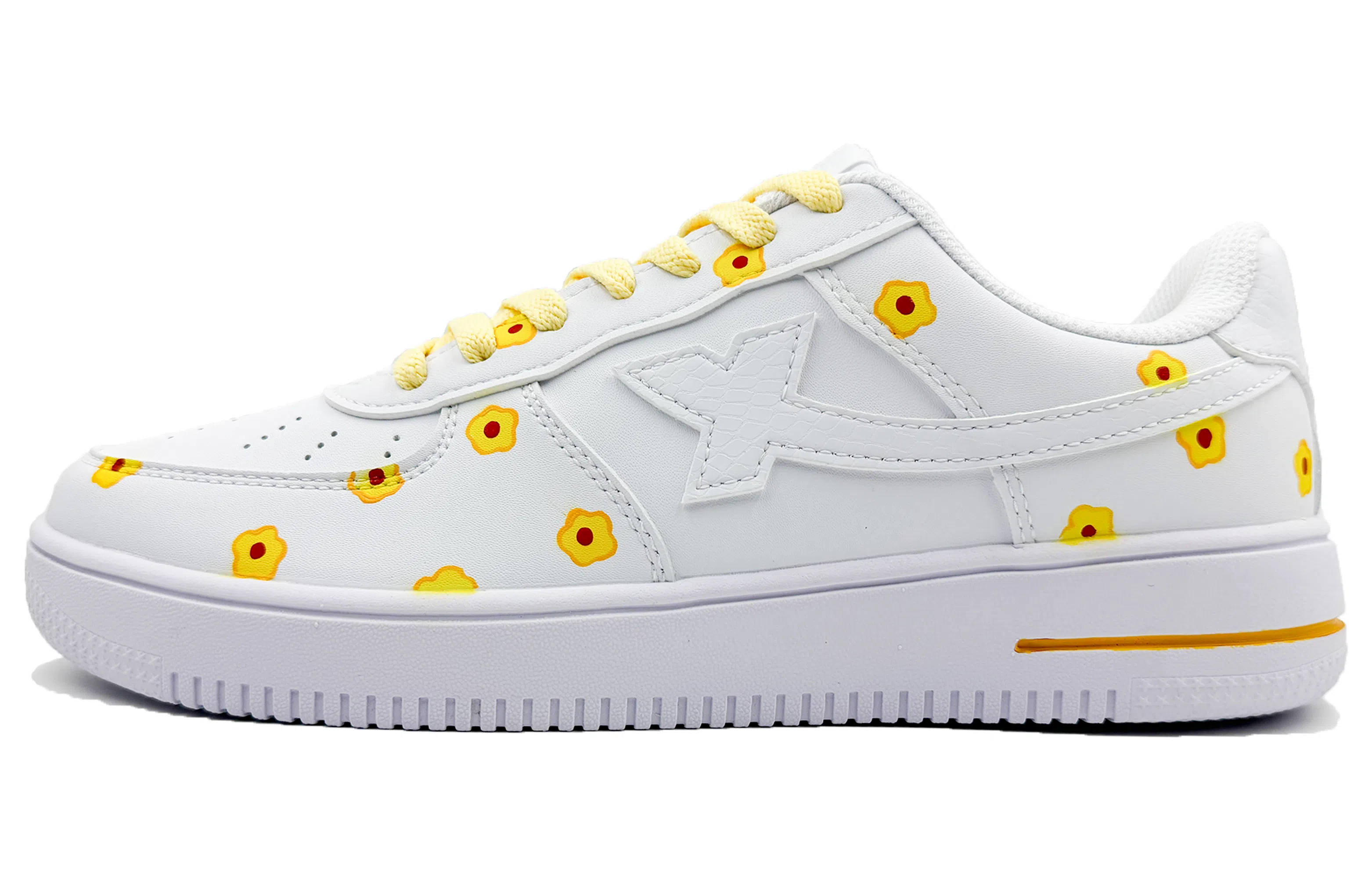 【定制球鞋】特步 空军一号 小黄花 喷涂手绘 简约舒适 潮流百搭 防滑耐磨 低帮 板鞋 男女同款 白黄色