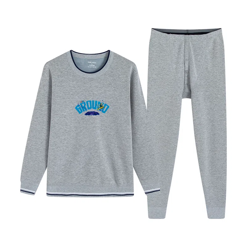 贴身领域 青少年内衣加绒加厚内搭棉毛衫打底秋衣秋裤冬季保暖套装 男款