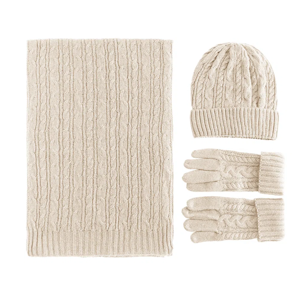 上海故事 新款针织三件套亲肤保暖百搭多色选择礼盒包装 聚酯纤维 绒线围巾 女款