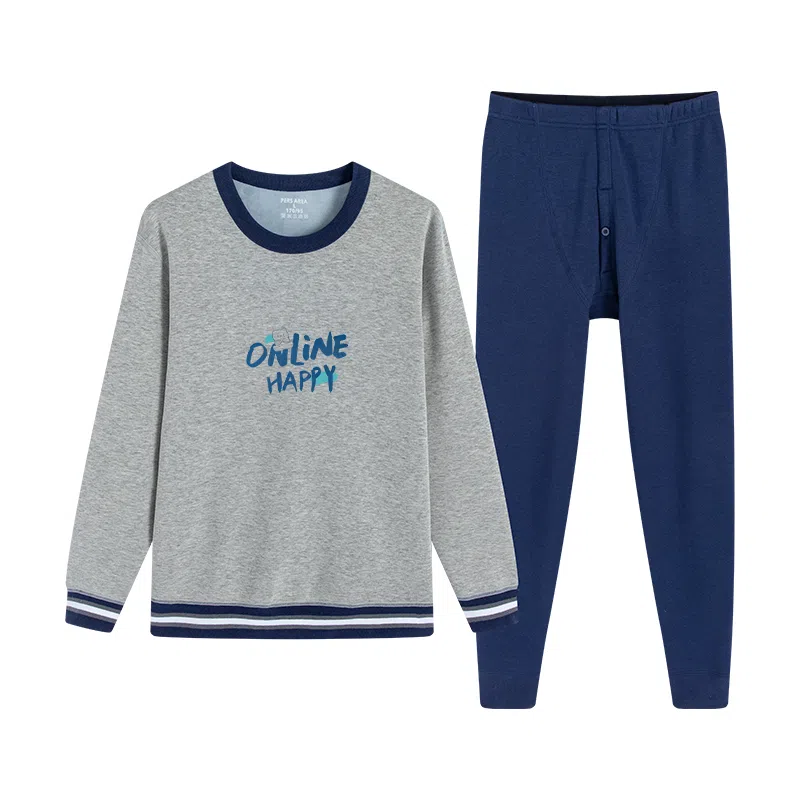 贴身领域 青少年内衣加绒加厚初高中学生防寒内衣秋衣秋裤冬季保暖套装 男款