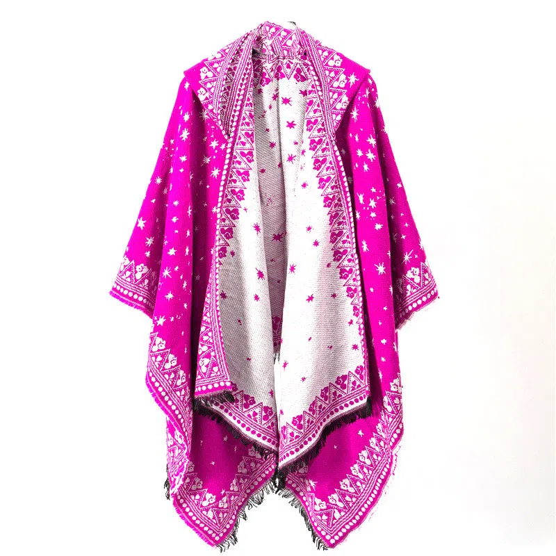 山一丸 开叉秋冬民族风加厚保暖披风外搭 仿羊绒 披肩 女款