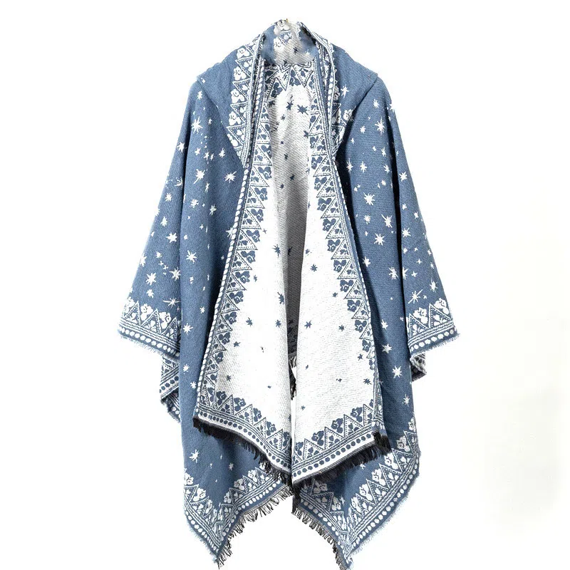 山一丸 开叉秋冬民族风加厚保暖披风外搭 仿羊绒 披肩 女款