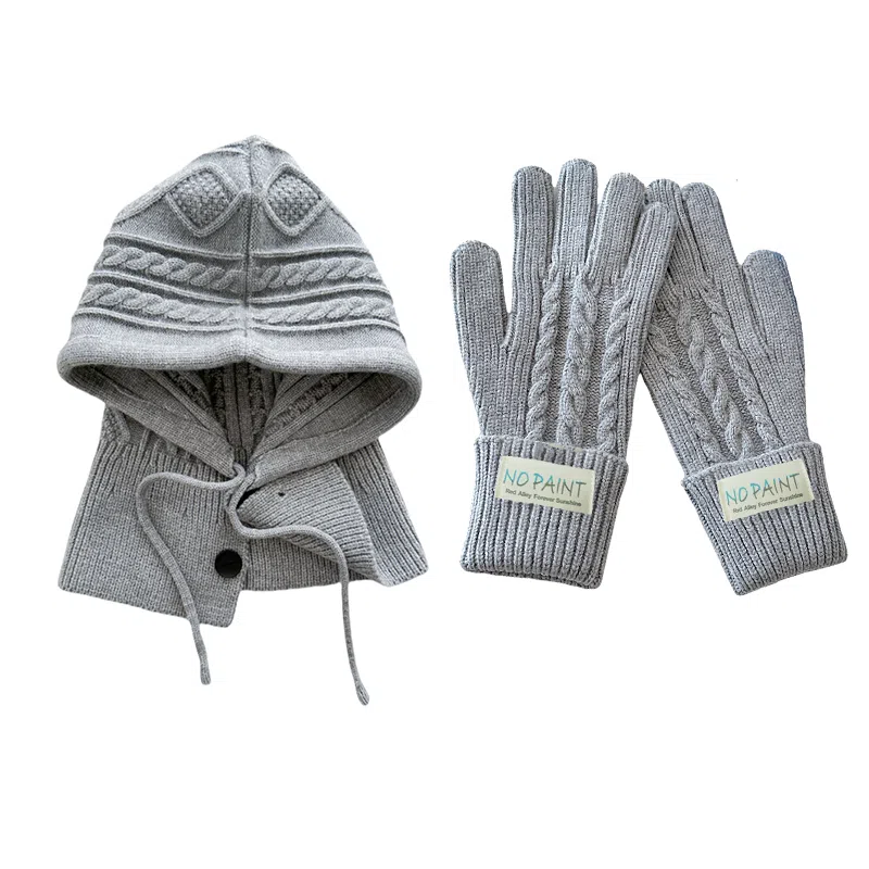 北极绒 毛线针织巴拉克拉法帽围脖一体秋冬天护颈保暖时髦二合一两件套 腈纶 绒线帽 男女同款情侣款