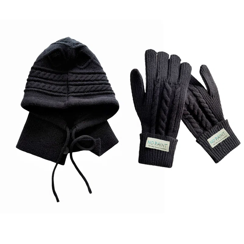 北极绒 毛线针织巴拉克拉法帽围脖一体秋冬天护颈保暖时髦二合一两件套 腈纶 绒线帽 男女同款情侣款